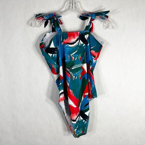 Tropical Swimsuit Size Large Womens One Piece Tie Straps Red Blue Green NWOT 558 - Picture 2 of 9